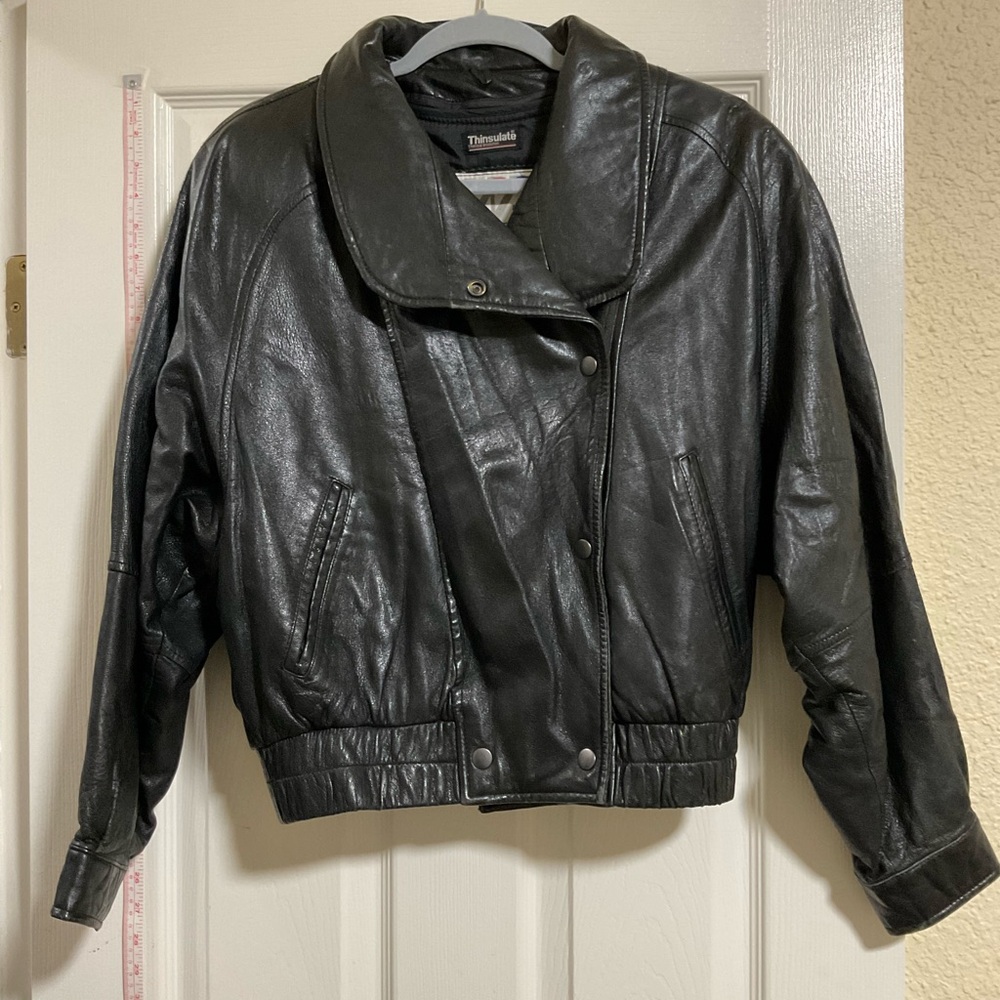 Wilson Black Cropped Leather Bomber Jacket